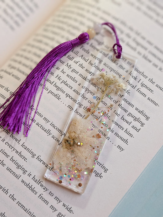 Purple Floral Bookmark with Rose Quartz and Jade