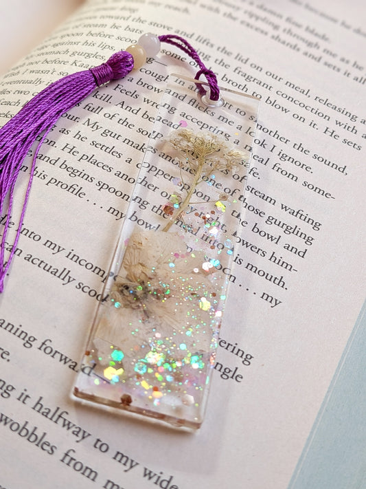 Purple Floral Bookmark with Rose Quartz and Jade