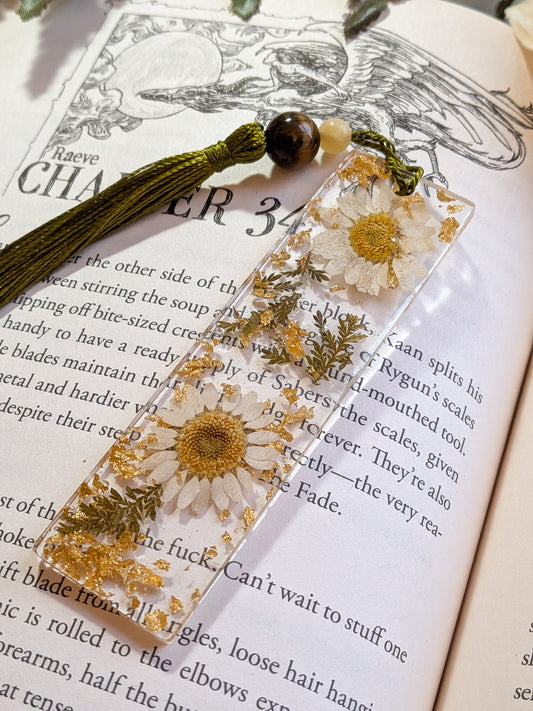 Green and Gold Floral Bookmark with Tiger-eye and Yellow Jade