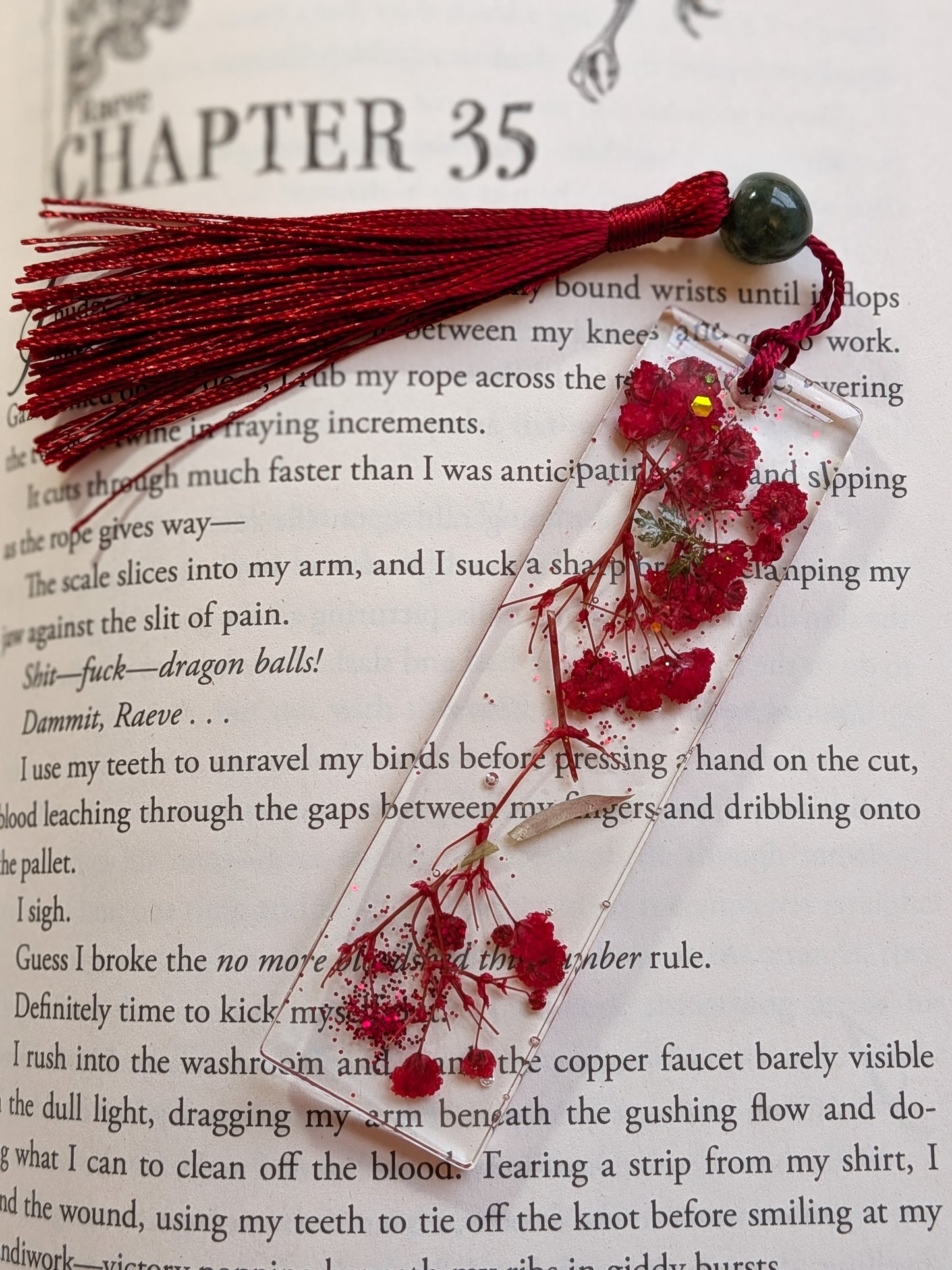 Red Floral Bookmark with Jasper
