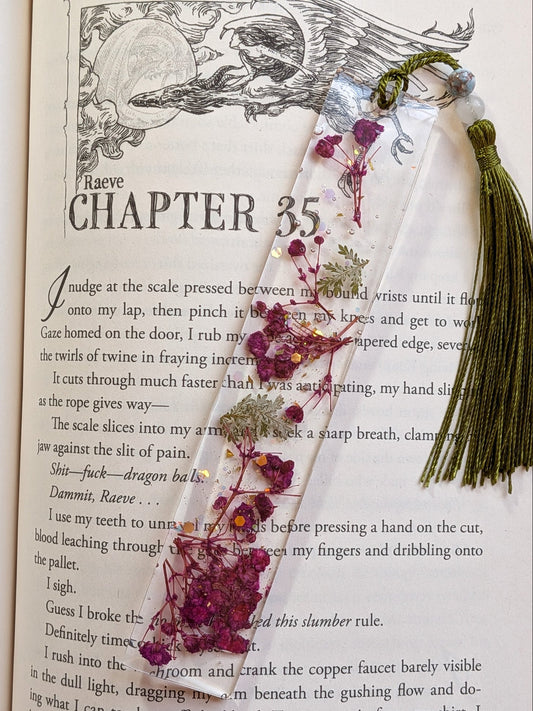Purple and Green Floral Bookmark with Quartz and Calcite
