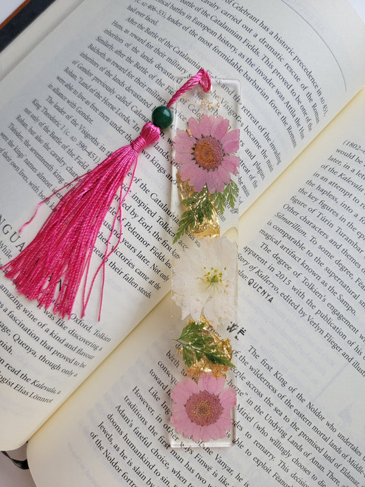 Pink and White Floral Bookmark with Adventurine