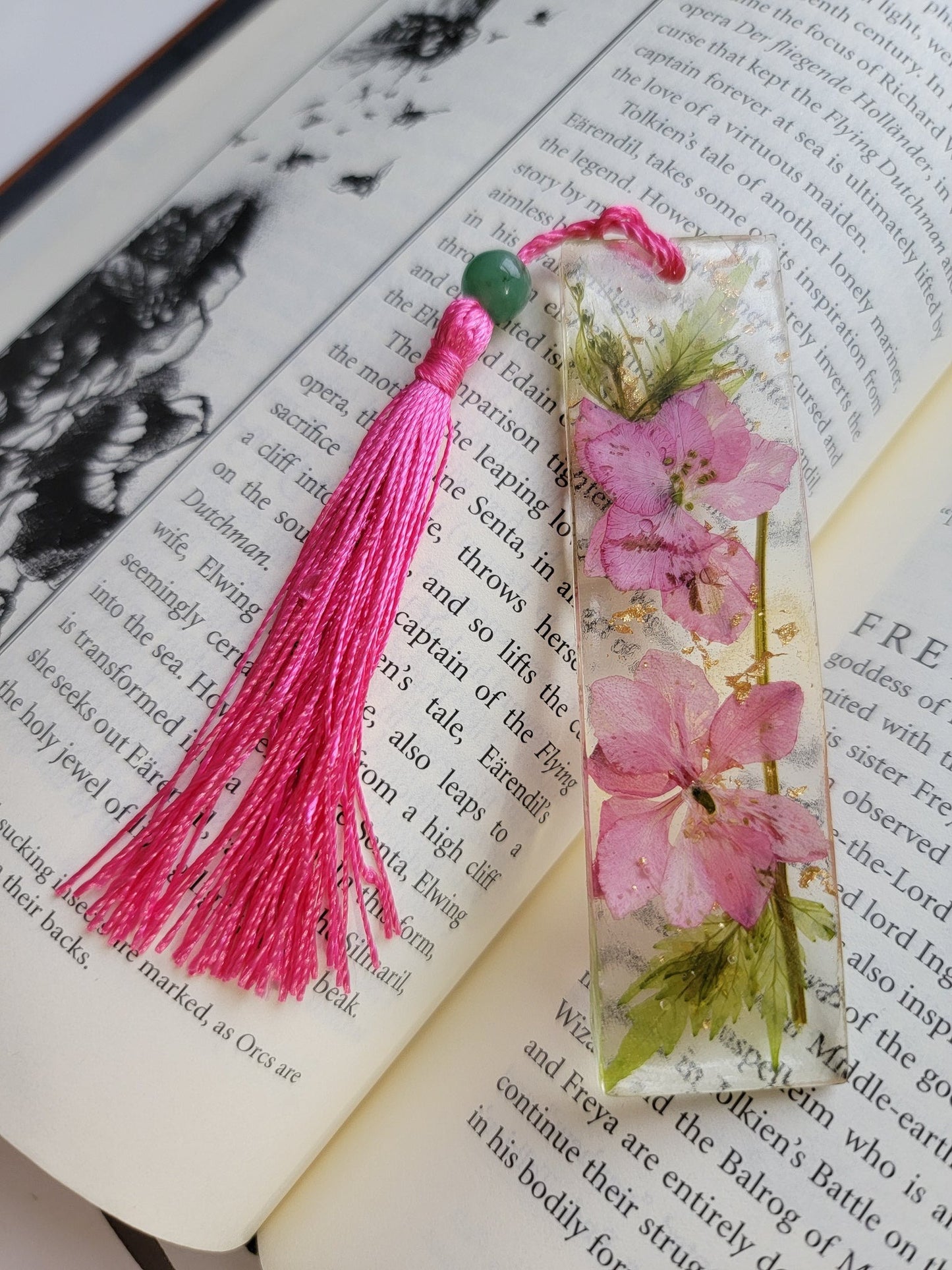 Pink Floral Bookmark with Jasper