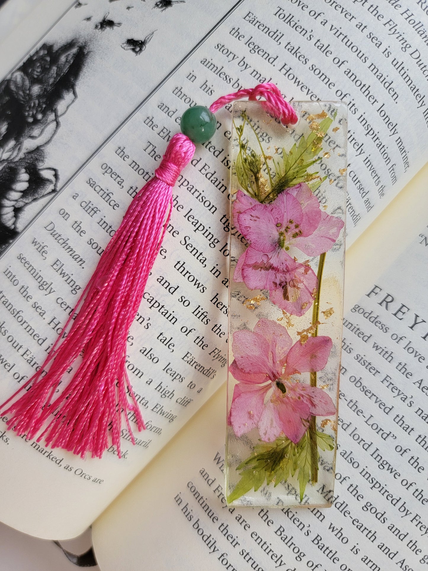 Pink Floral Bookmark with Jasper