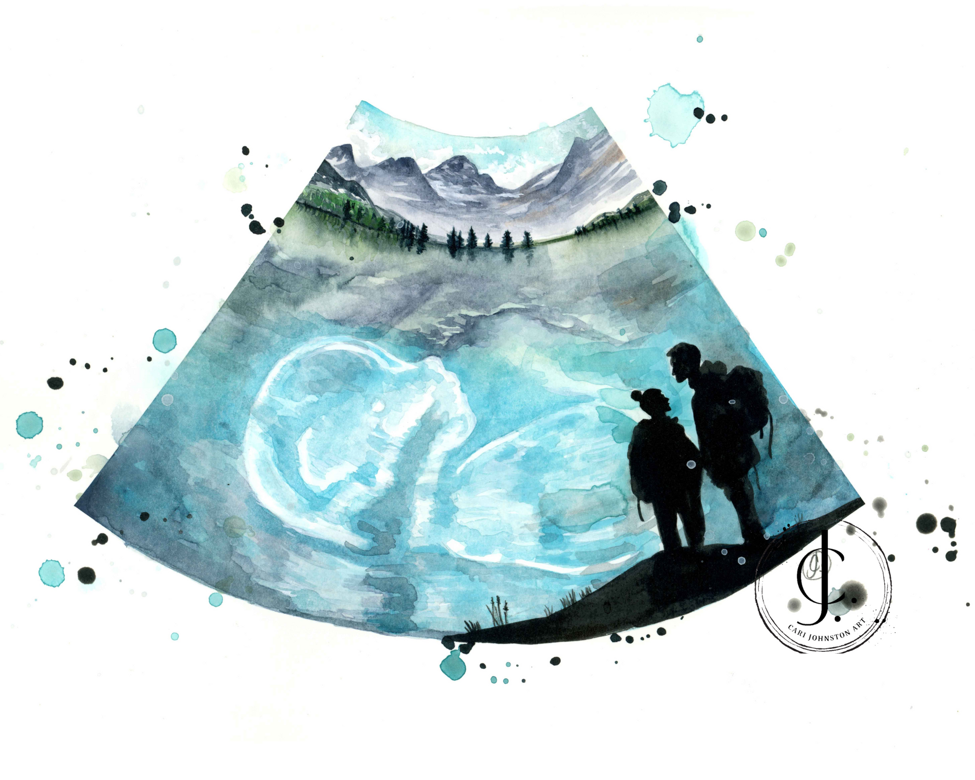 Hand-painted custom scenic ultrasound watercolour painting
Personalized sonogram painting with landscape background
Custom pregnancy ultrasound art watercolour
Memorial sonogram painting hand-painted