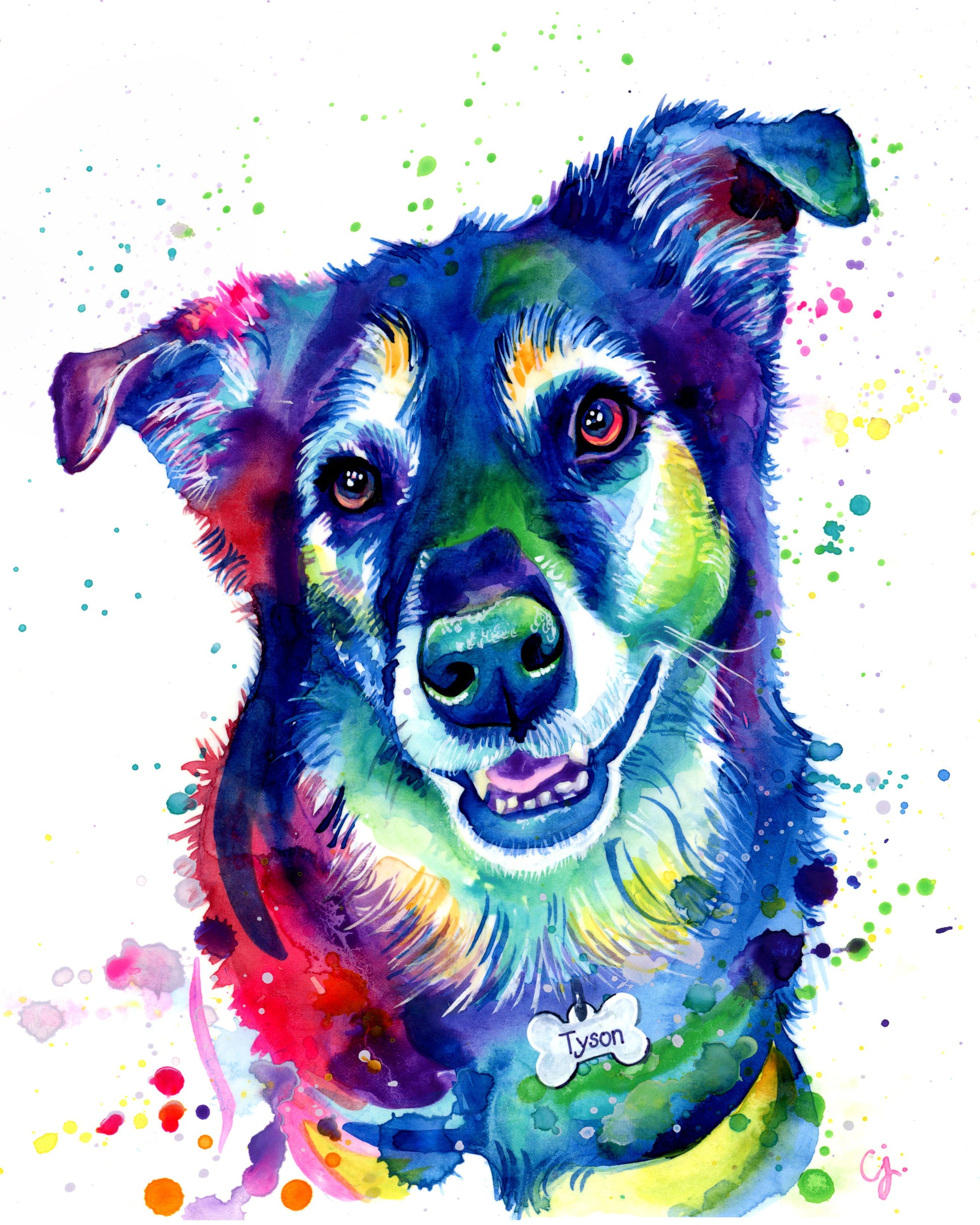 pet canvas art rainbow friends colorful design cute dog face - Blue Dog  Paintings - Sticker