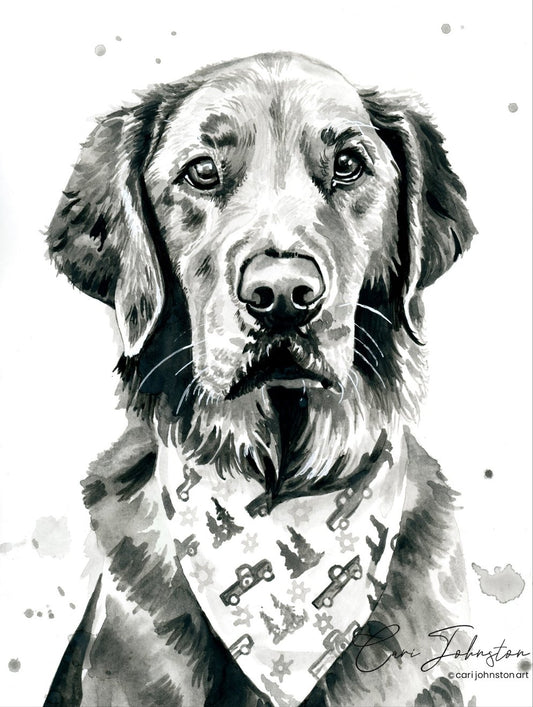 Custom Pet Portrait in Black & Grey